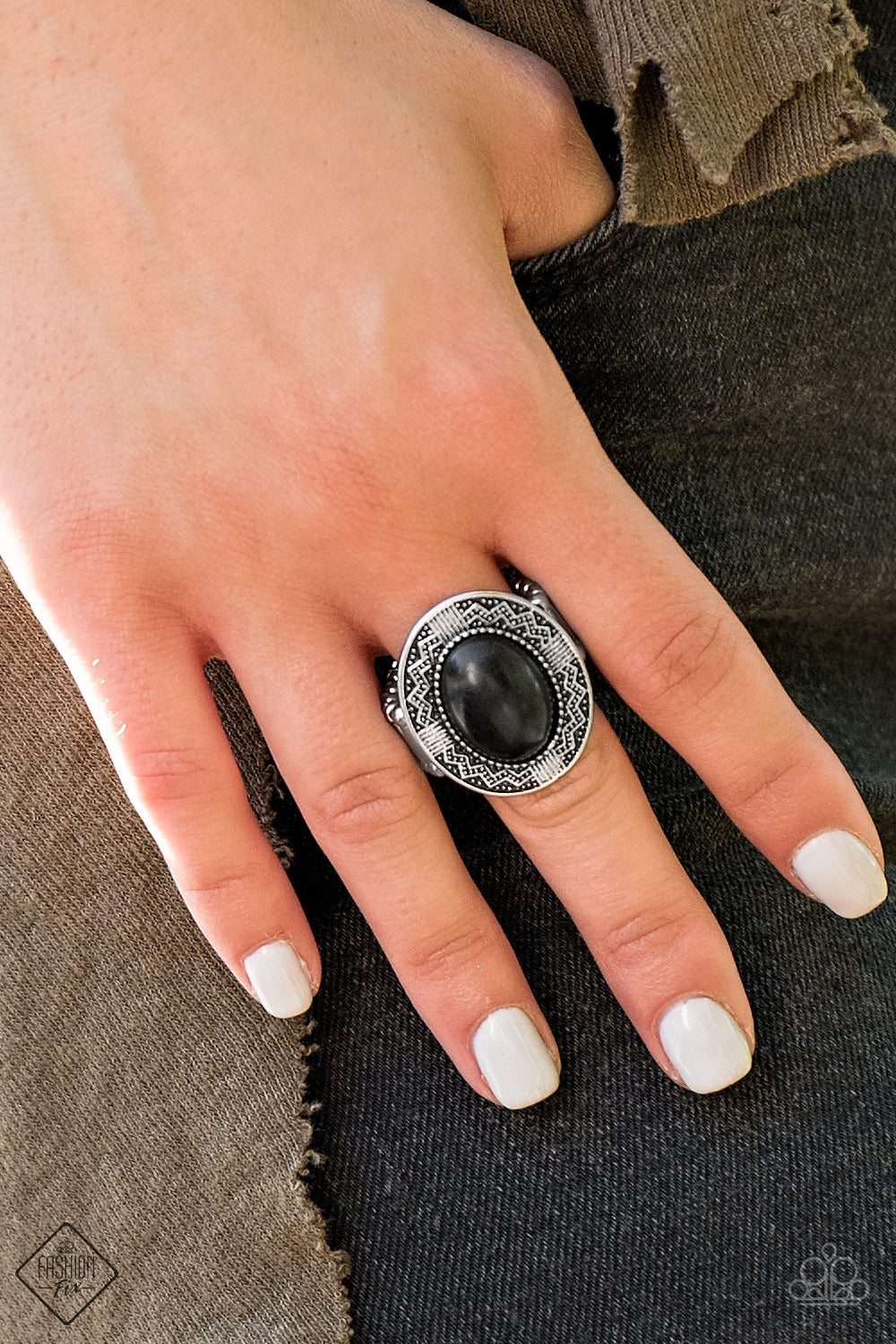 Tribe Trend Silver with Black Stone Ring