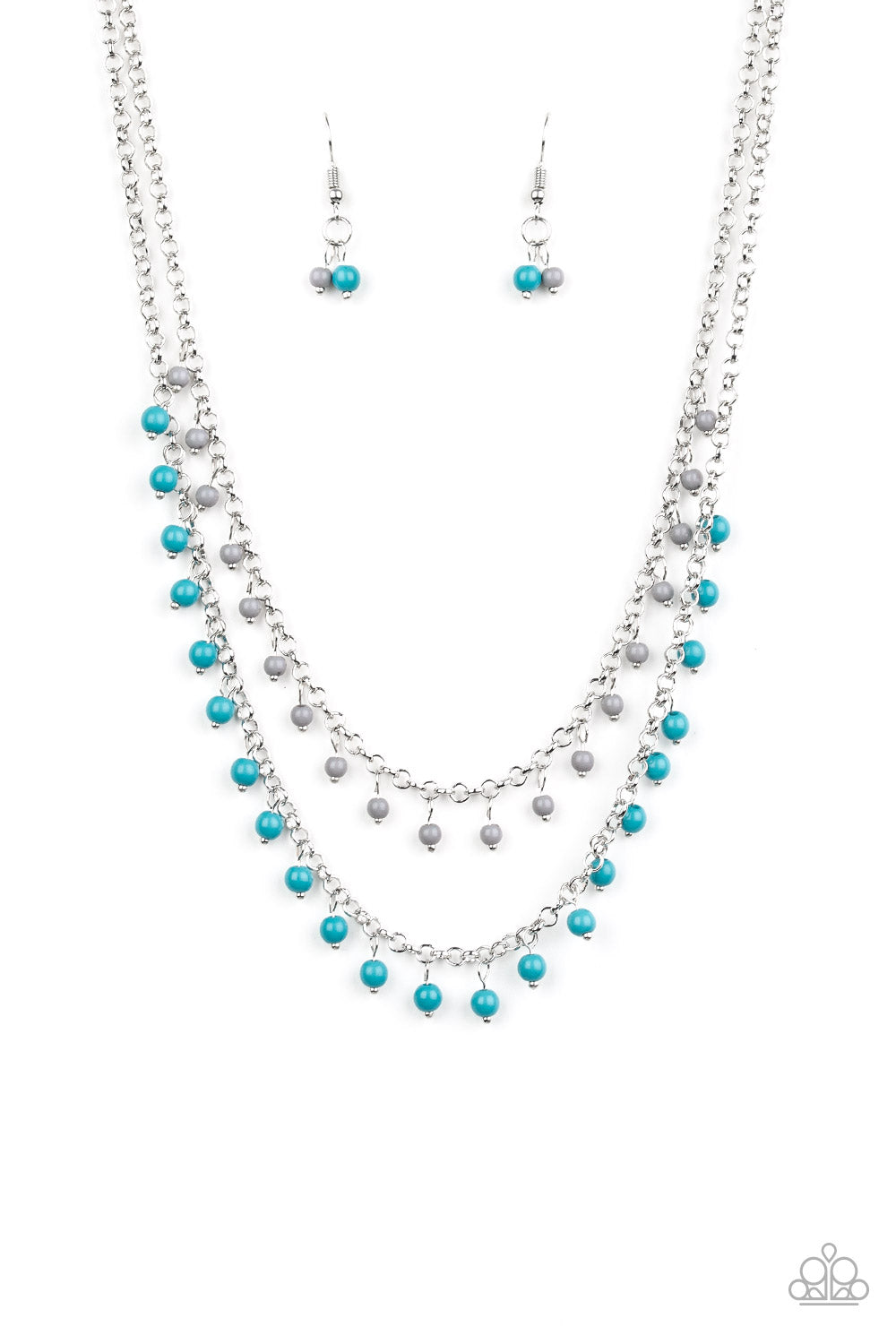 Dainty Distraction - Silver w/Blue & Grey Beads Necklace