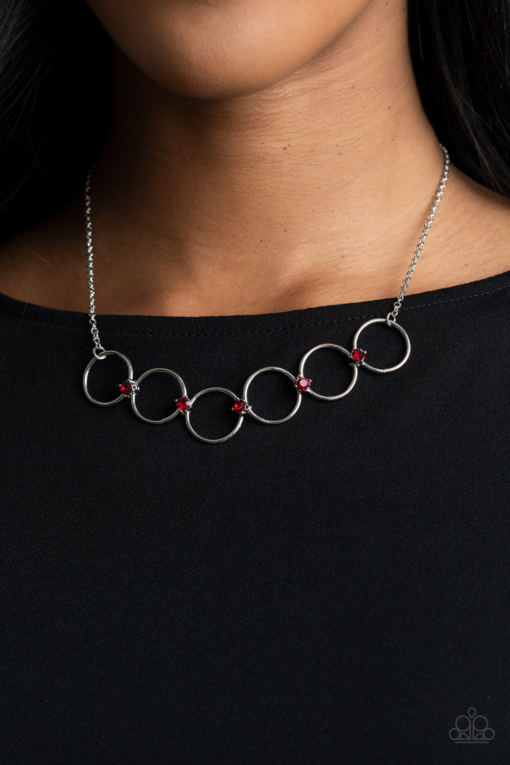 Regal Society - Silver w/Red Gems Necklace