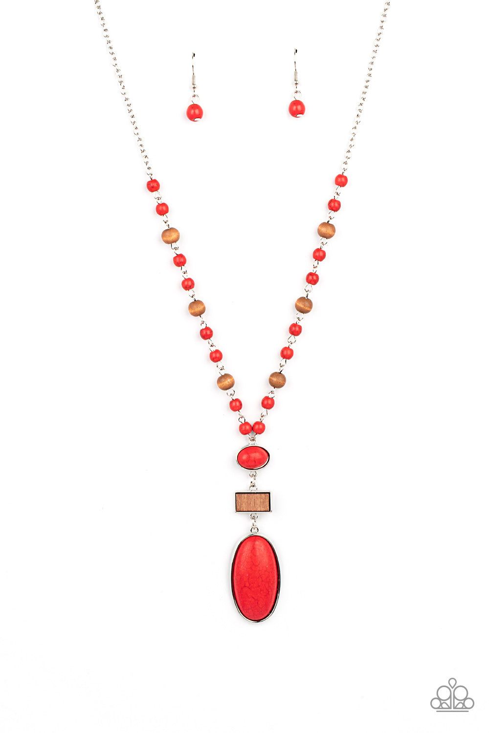 Naturally Essential - Silver w/Red & Wood Necklace