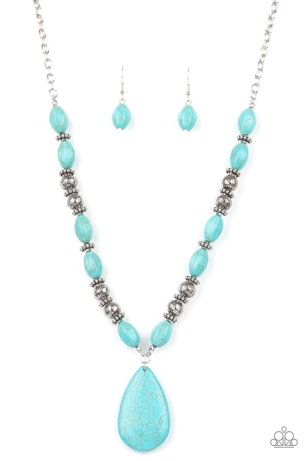 Blazing Saddles - Silver w/Turquoise Stone Necklace