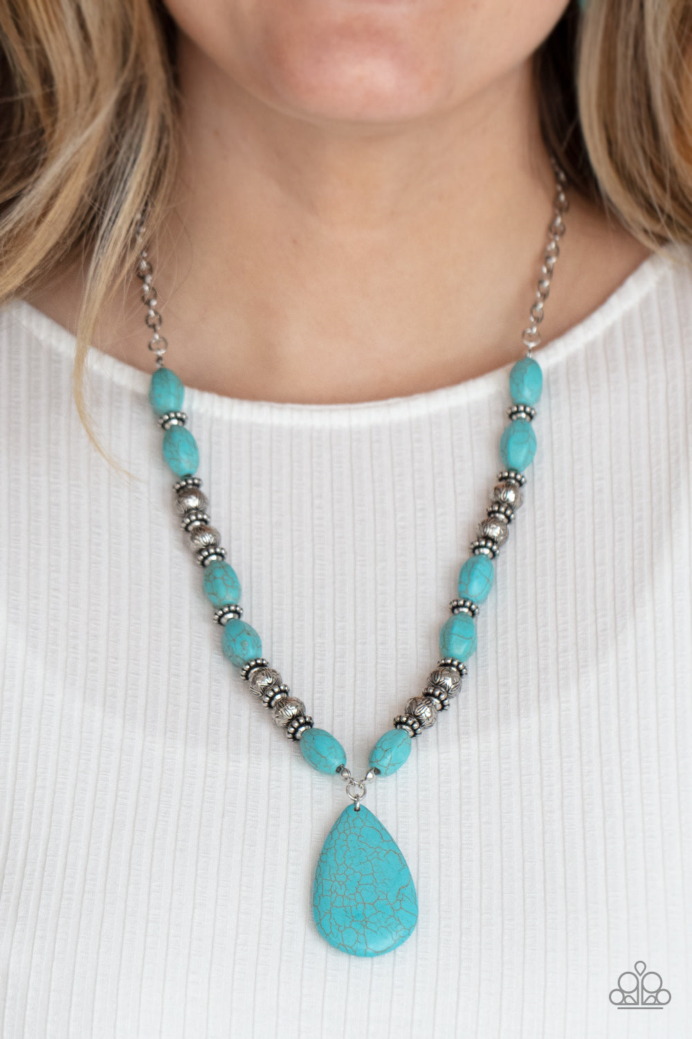 Blazing Saddles - Silver w/Turquoise Stone Necklace