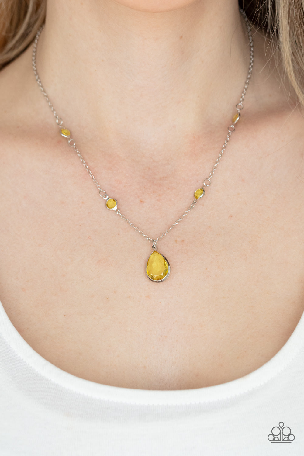 Romantic Rendezvous - Silver with Yellow Gems Necklace