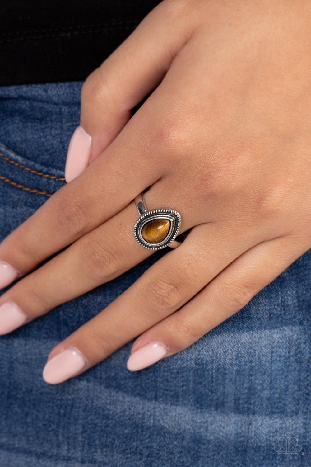 Eco Elements Ring - Silver w/Brown Tiger's Eye - Paparazzi Accessories