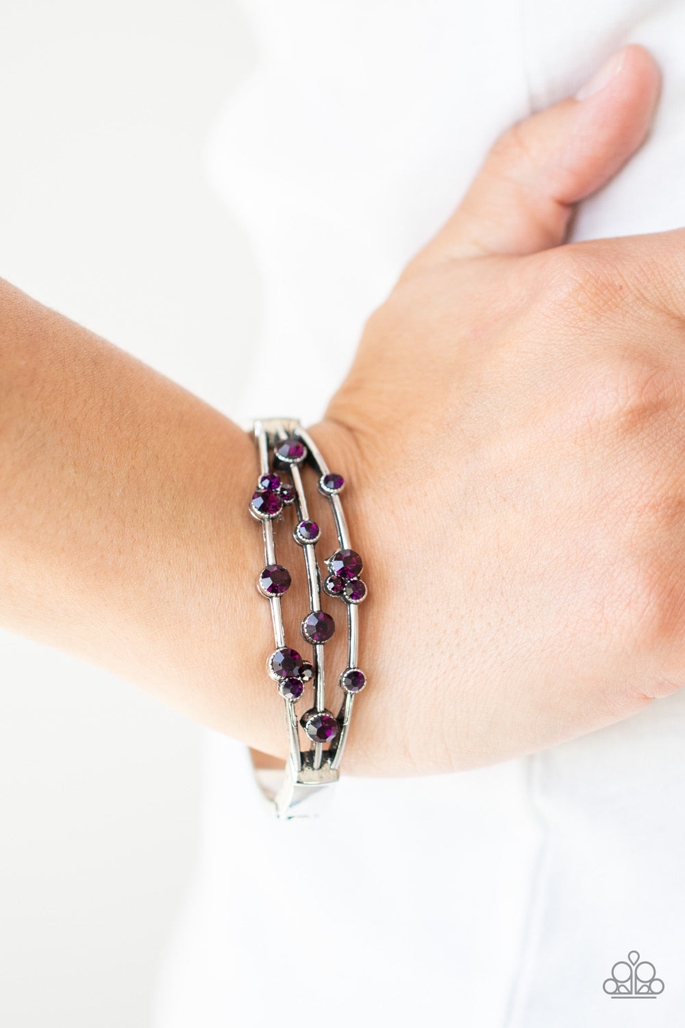Cosmic Candescence Bracelet - Silver w/Purple Gems