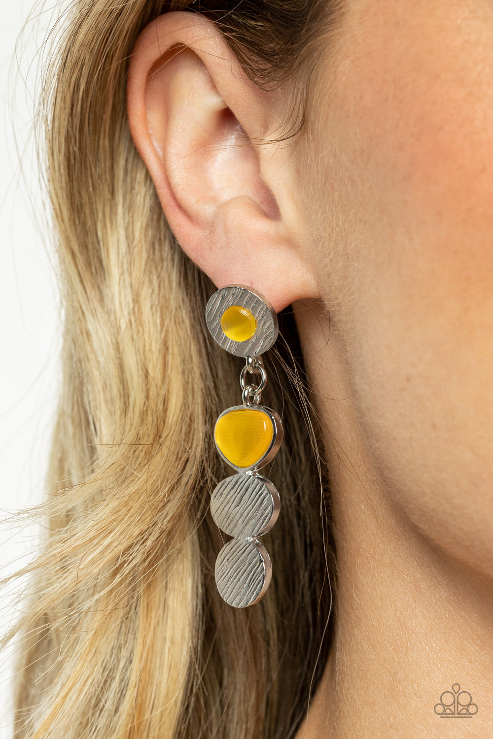 Asymmetrical Appeal - Silver w/Yellow Earrings
