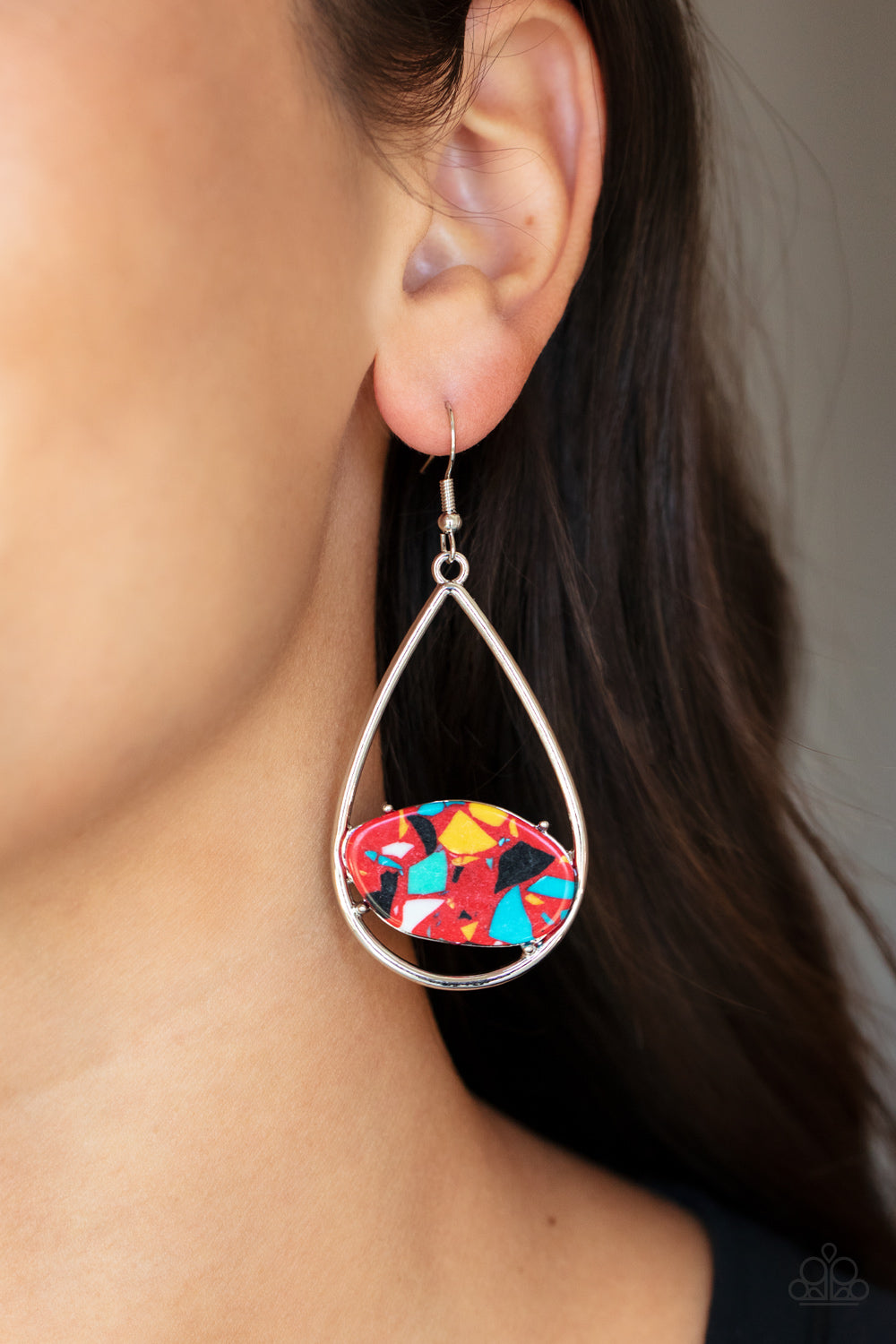 Tropical Terrazzo - Silver w/Red Multi Earrings