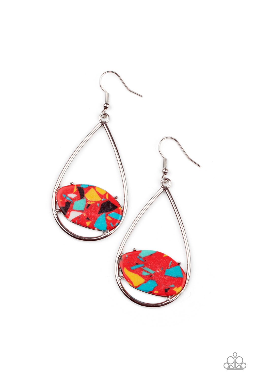 Tropical Terrazzo - Silver w/Red Multi Earrings