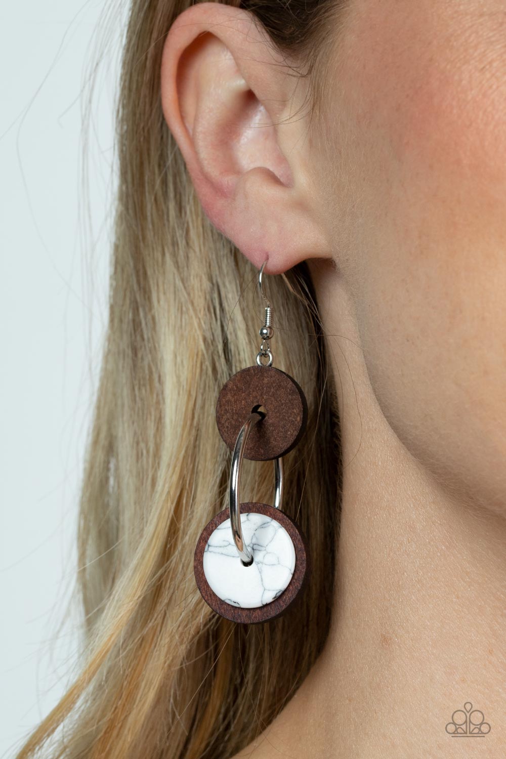 Artisanal Aesthetic - Silver w/ Wood & White Earrings