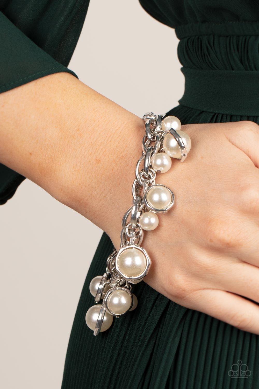 Orbiting Opulence -Silver w/White Pearls Bracelet