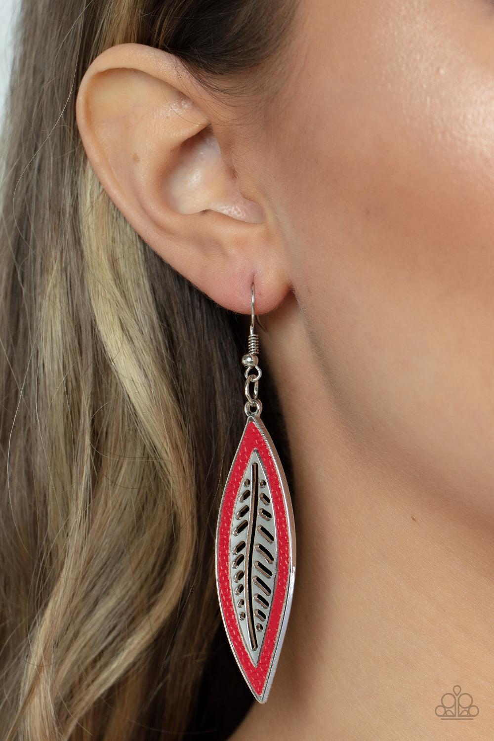 Leather Lagoon - Silver w/Red Earrings