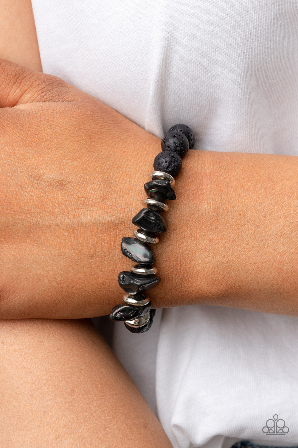 Volcanic Vacay - Urban/Men's -Silver w/Black (oil spill) Natural Stones Bracelet