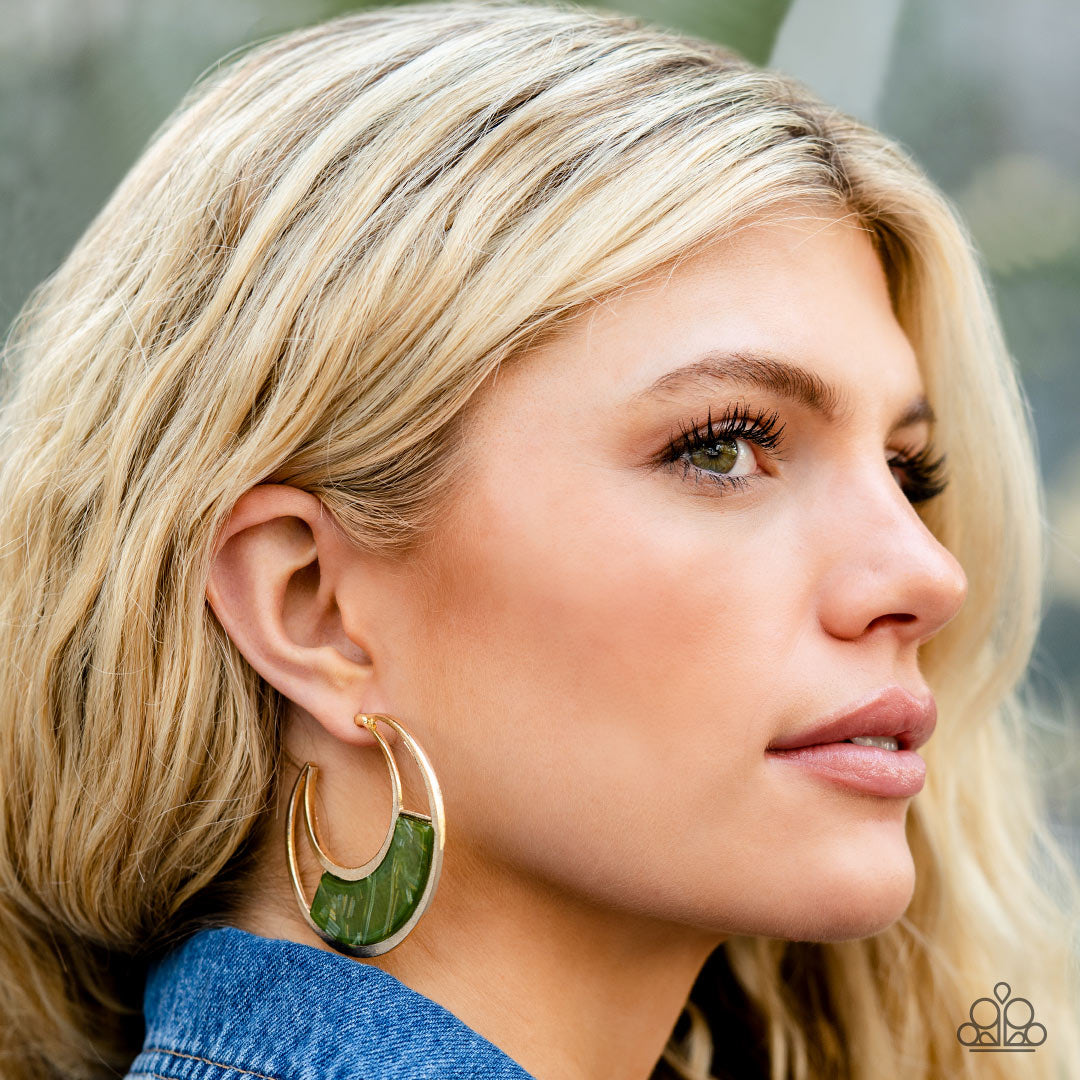 Contemporary Curves - Gold w/Green Earrings - Paparazzi Accessories