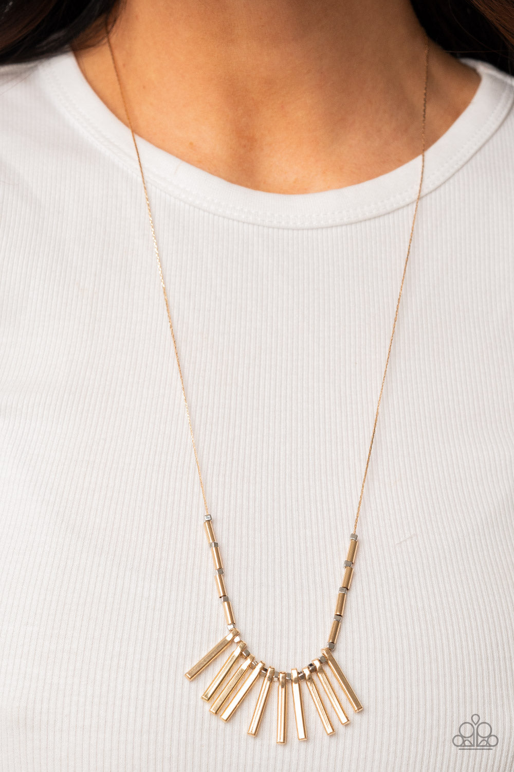Rustic Hot Rod - Gold w/silver cube beads Necklace
