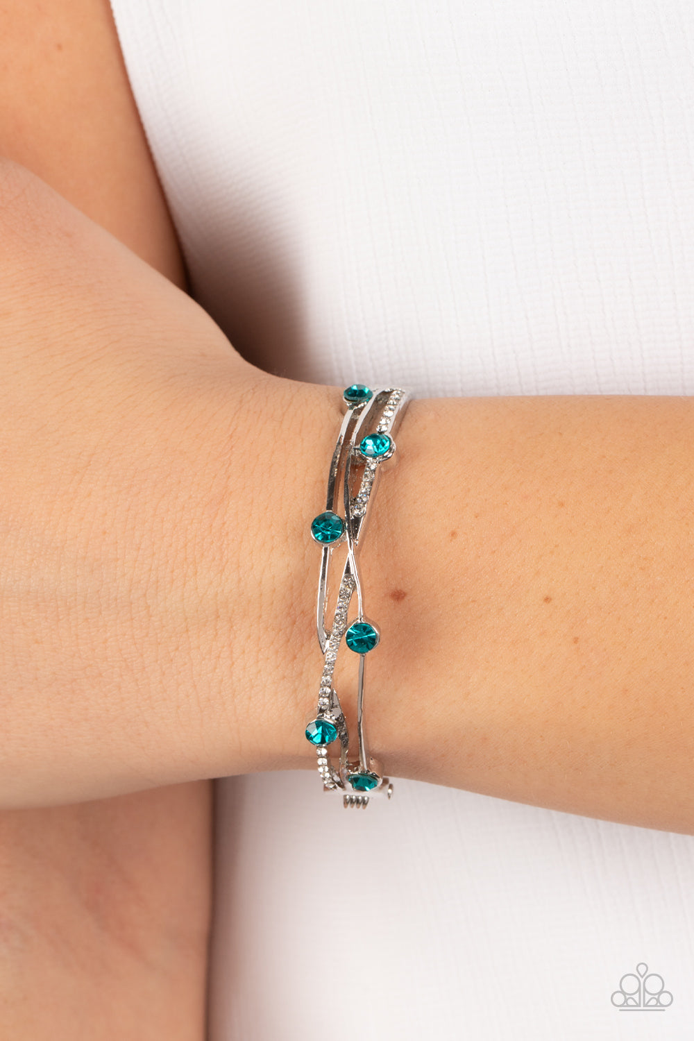 Slammin Sparkle Bracelet -Silver w/Turquoise Blue Gems - Hinged