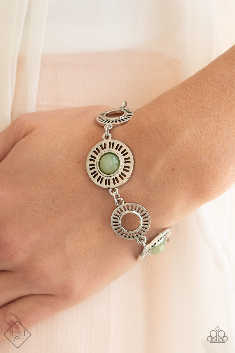 Coastal Charmer - Silver w/Green (jade color) Bracelet