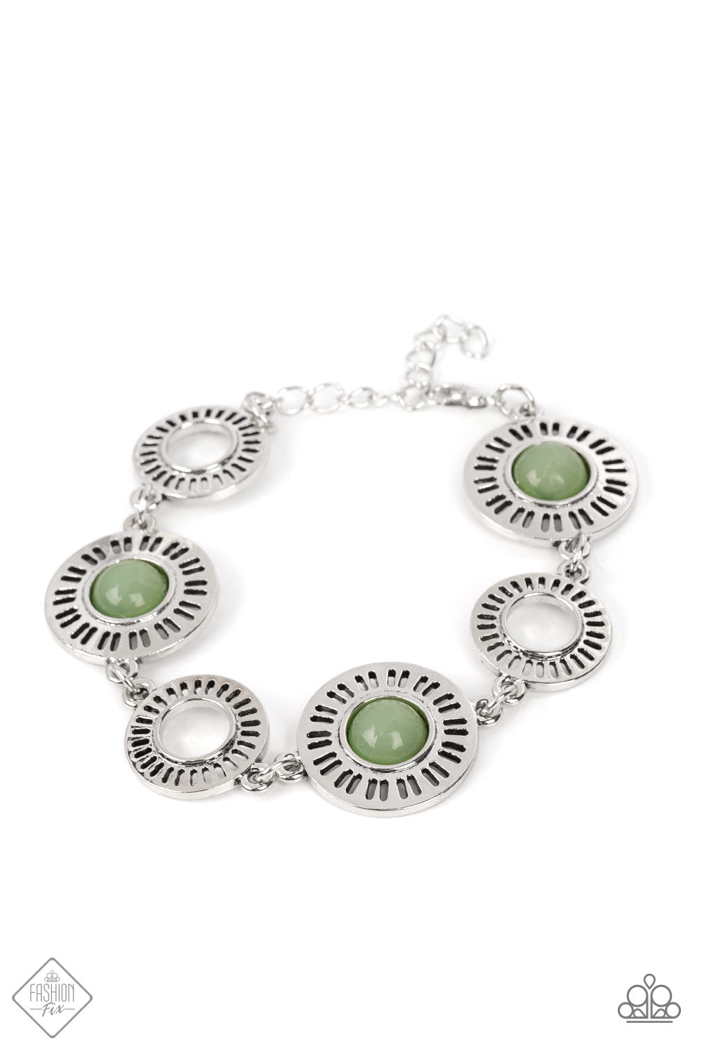 Coastal Charmer - Silver w/Green (jade color) Bracelet