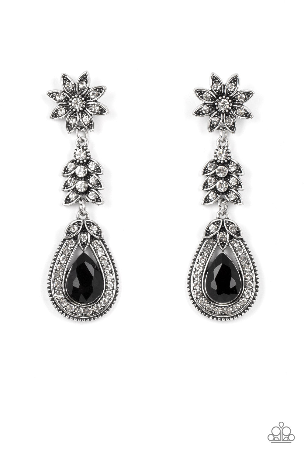Floral Fantasy - Silver w/Black Earrings