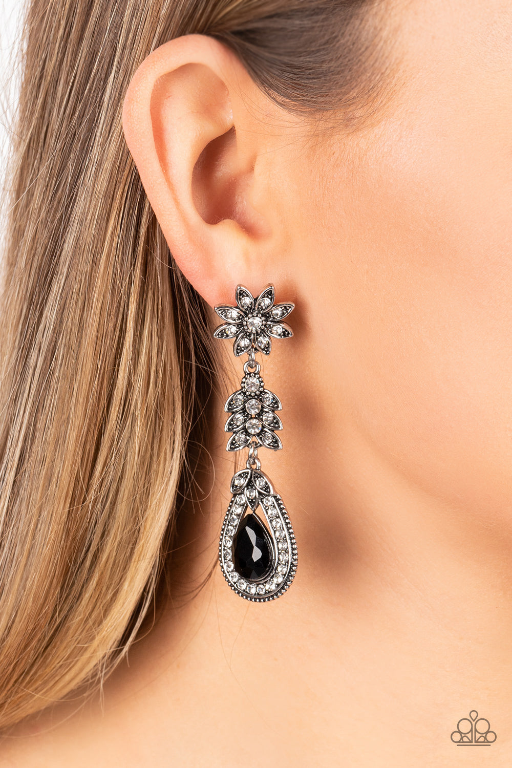 Floral Fantasy - Silver w/Black Earrings
