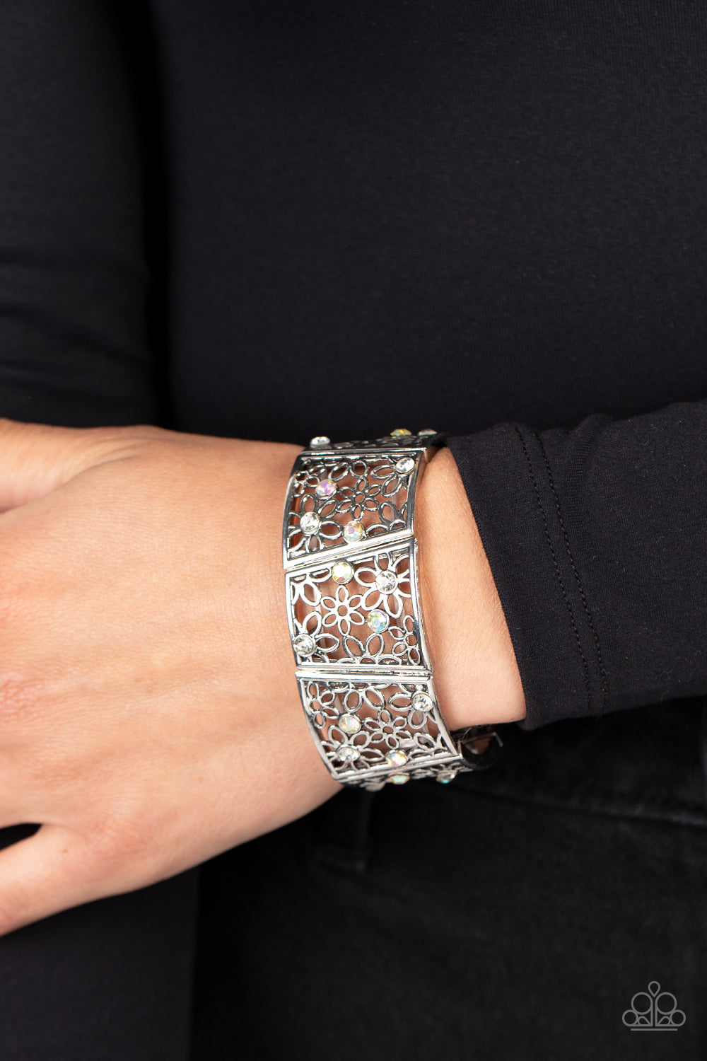 Spring Greetings - Silver w/iridescent rhinestones Bracelet