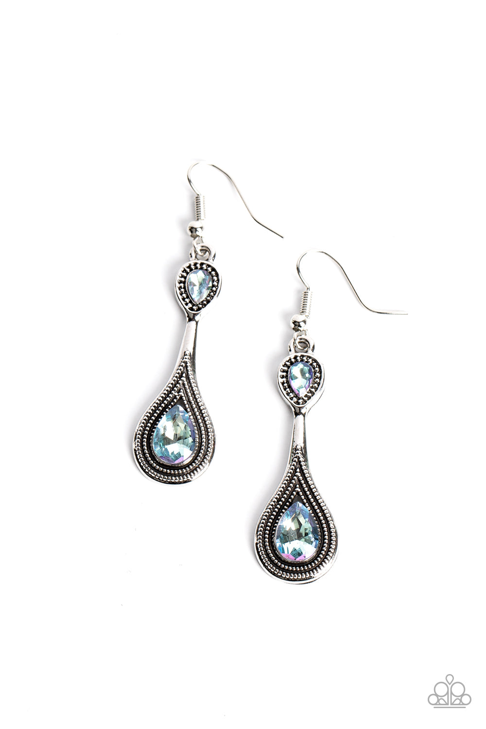 Dazzling Droplets - Silver with Blue Gem Earrings