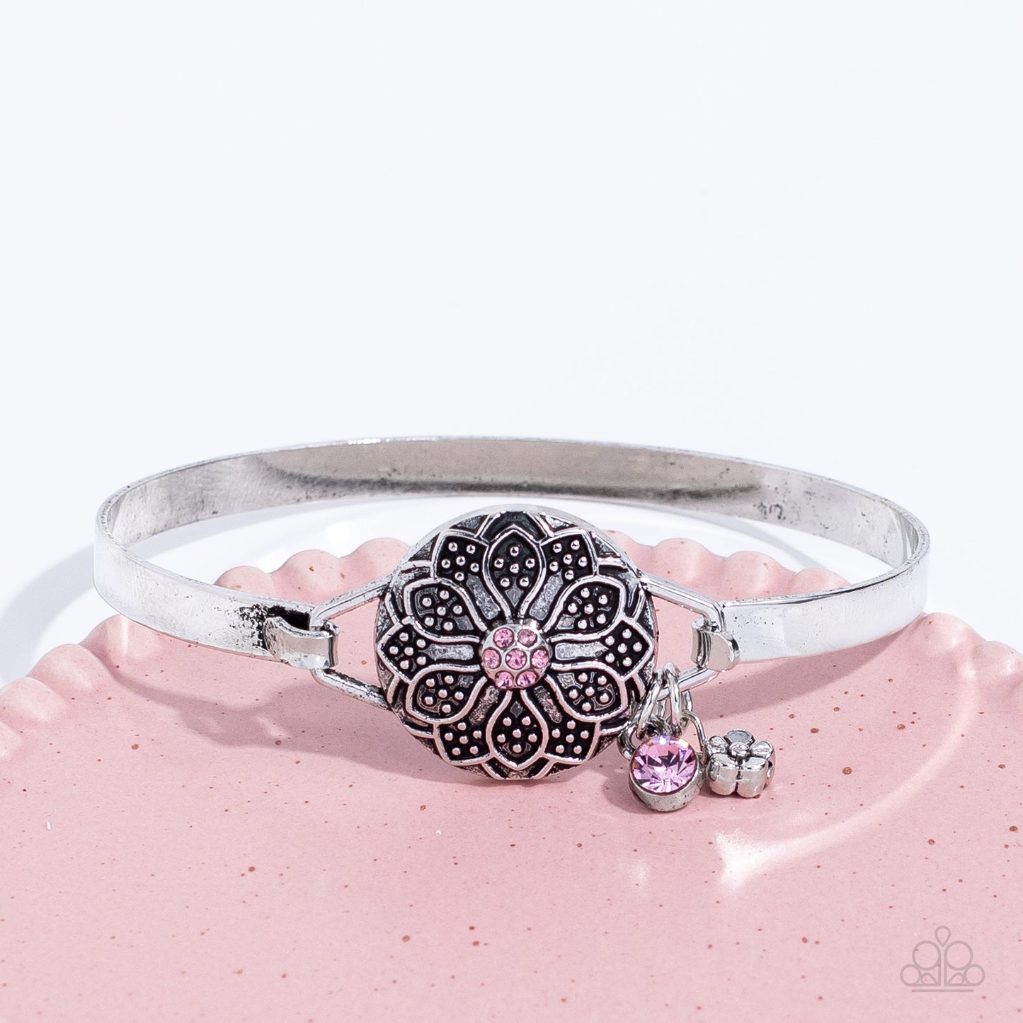 Fleur de Prairie Bracelet - Silver with Pink Gem & dangles