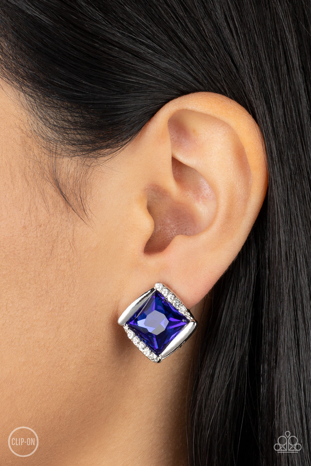 Sparkle Squared - Blue Earrings - Clip-ons