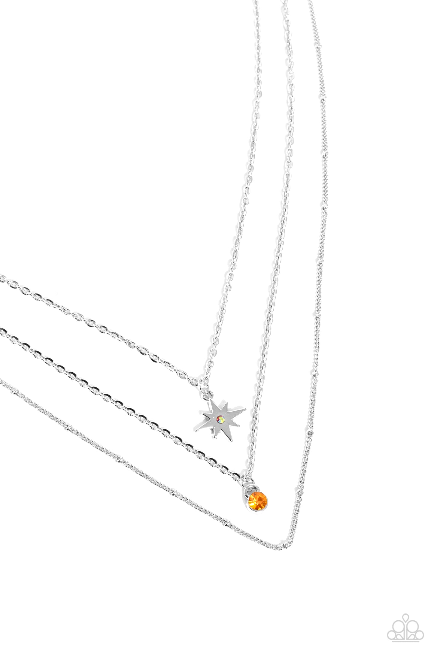 Trendy Twinkle Necklace - Silver w/Orange Gem