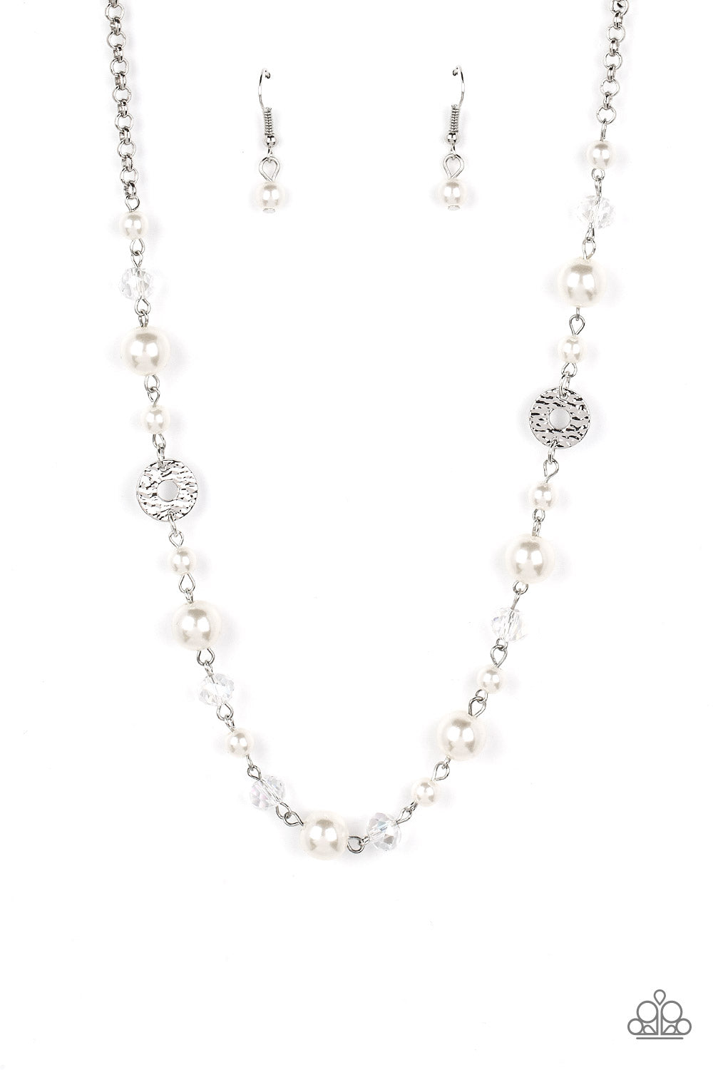 Traditional Transcendence - Silver with White Rhinestones Necklace