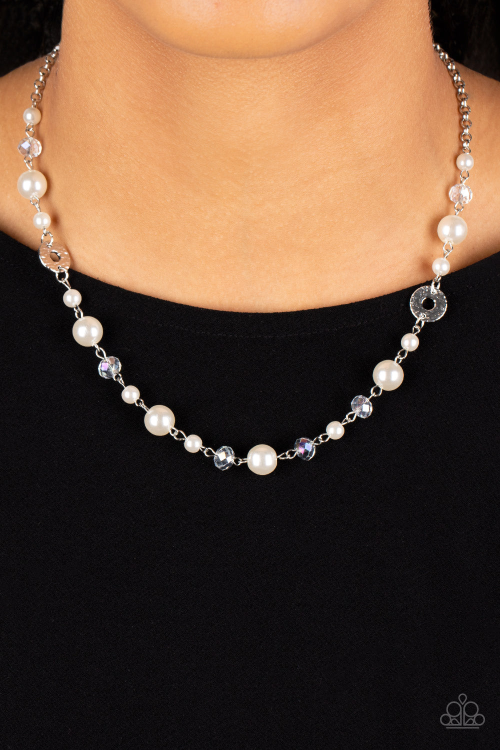 Traditional Transcendence - Silver with White Rhinestones Necklace
