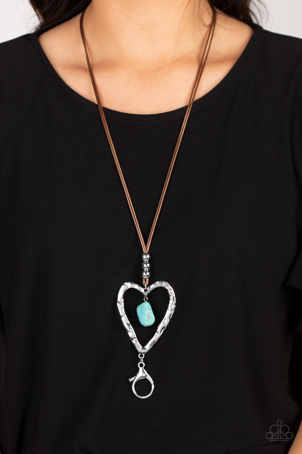 Santa Fe Sweetheart -Leather cord Silver Heart w/Turquoise Stone Necklace - Lanyard