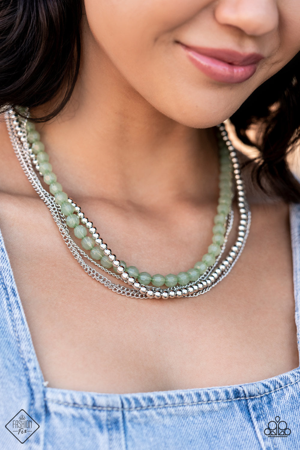 Boardwalk Babe - Silver w/Green(jade) Necklace