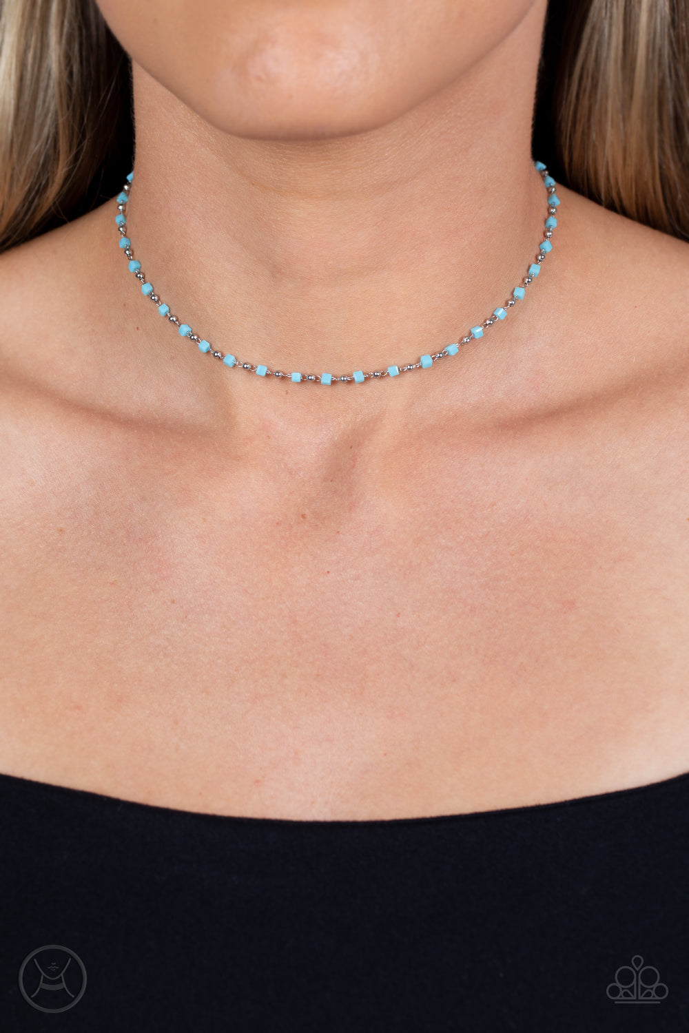 Neon Lights - Silver w/1Blue Choker Necklace