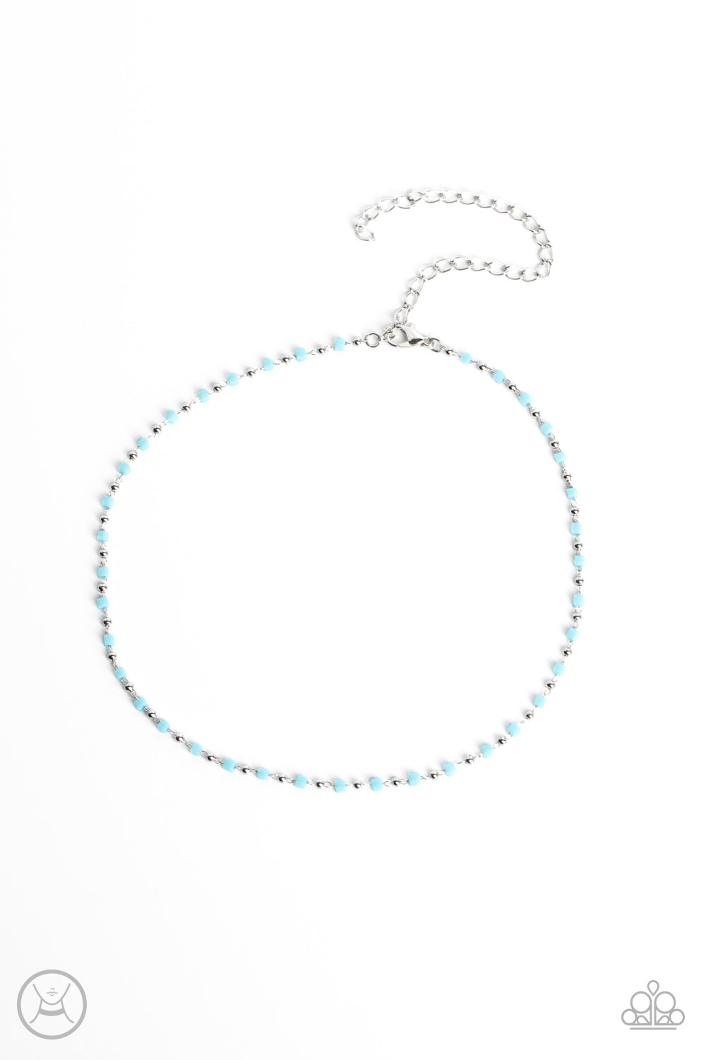 Neon Lights - Silver w/1Blue Choker Necklace