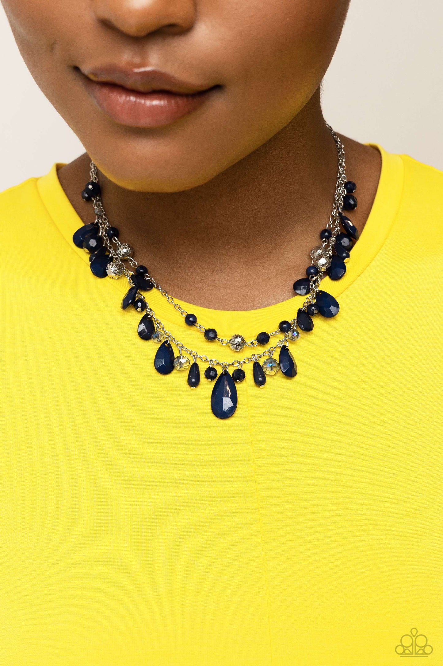 Flirty Flood - Silver w/Navy Blue Necklace