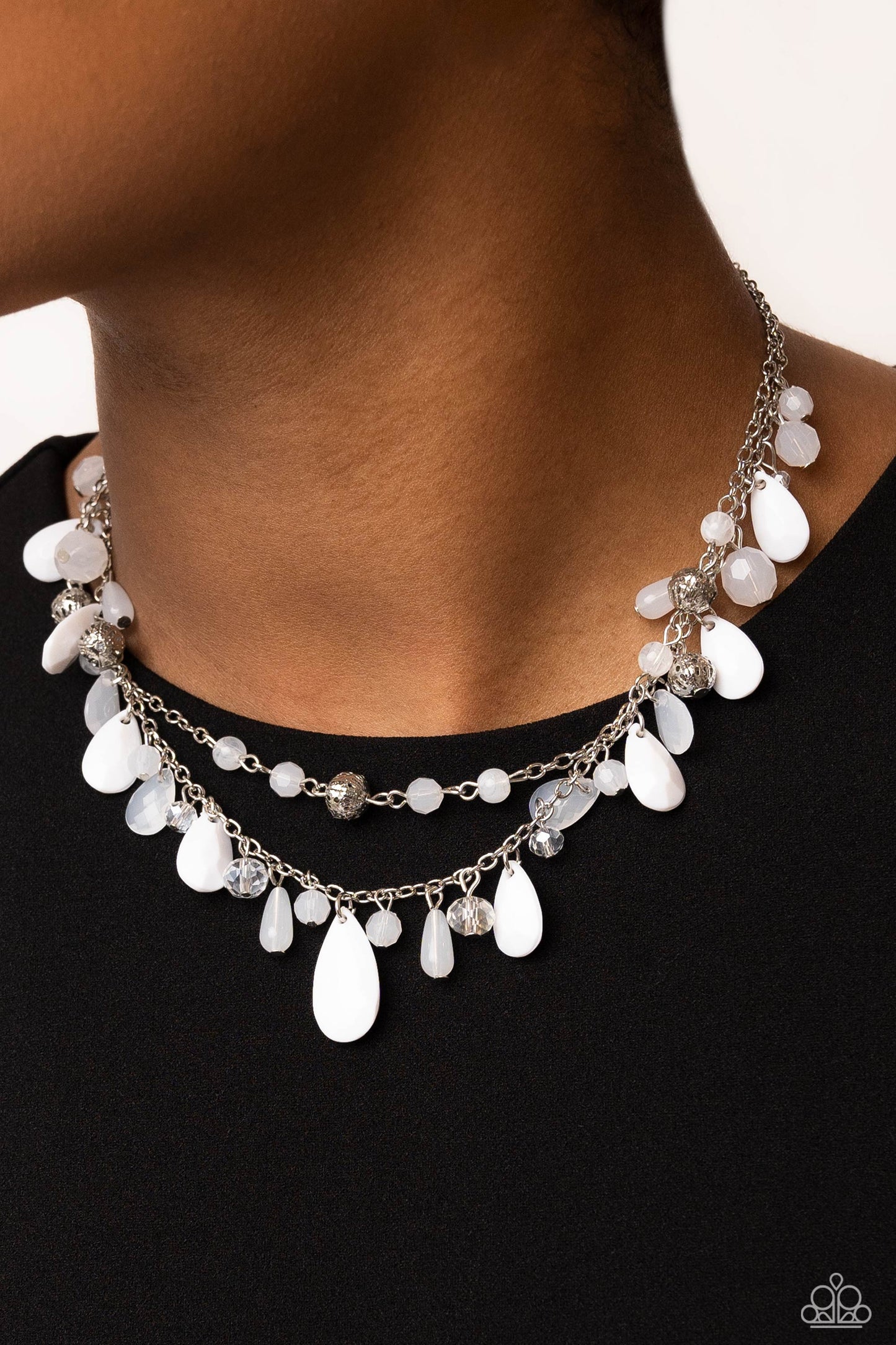 Flirty Flood Necklace - Silver w/White
