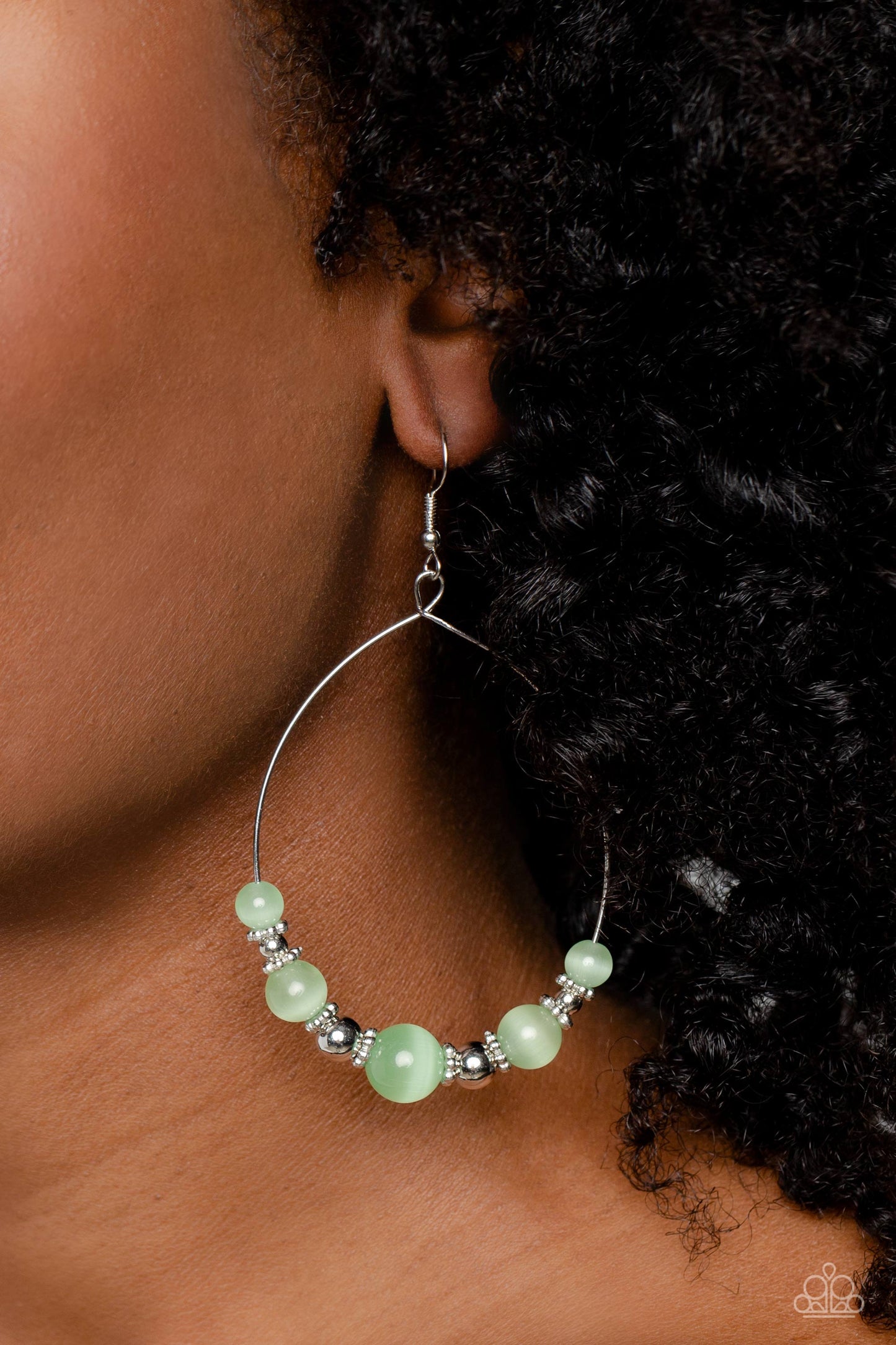Cats Eye Charisma - Silver w/Green Earrings