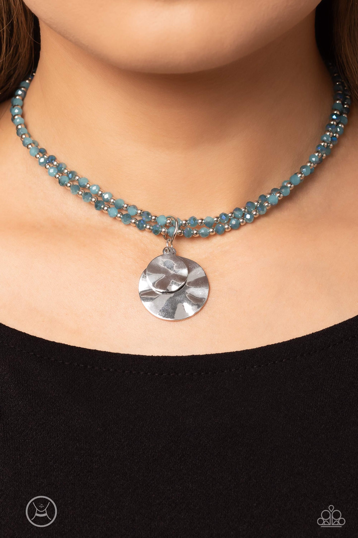 Compacted Cosmos - Silver w/Blue Choker Necklace