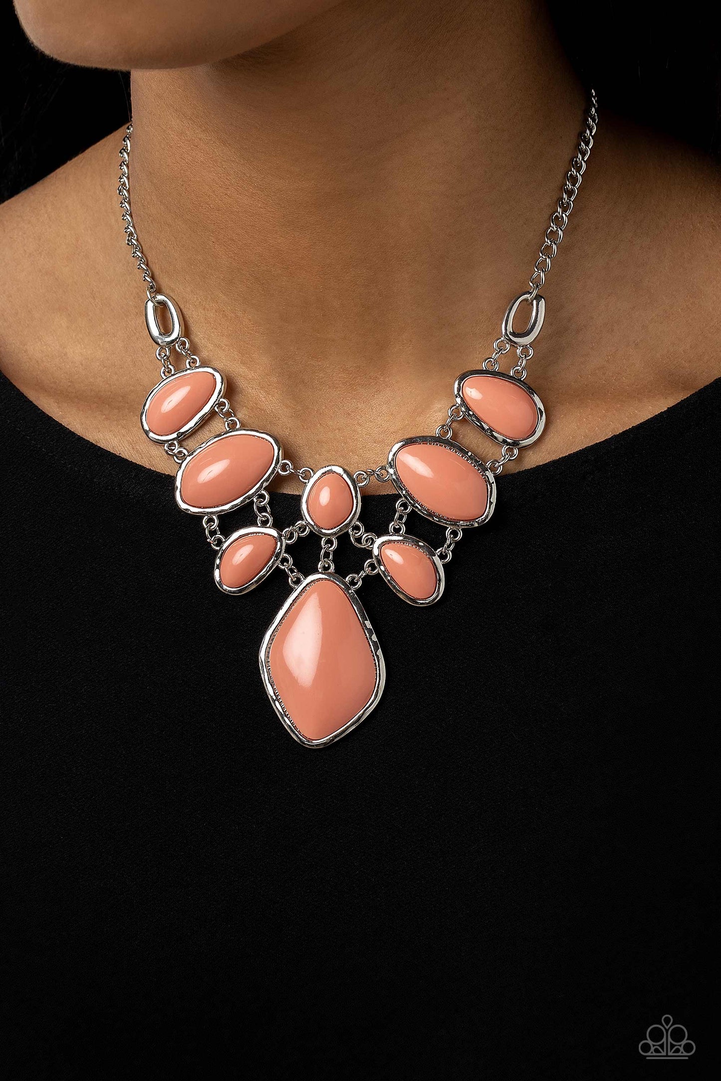 Dreamily Decked Out - Silver with Orange Necklace
