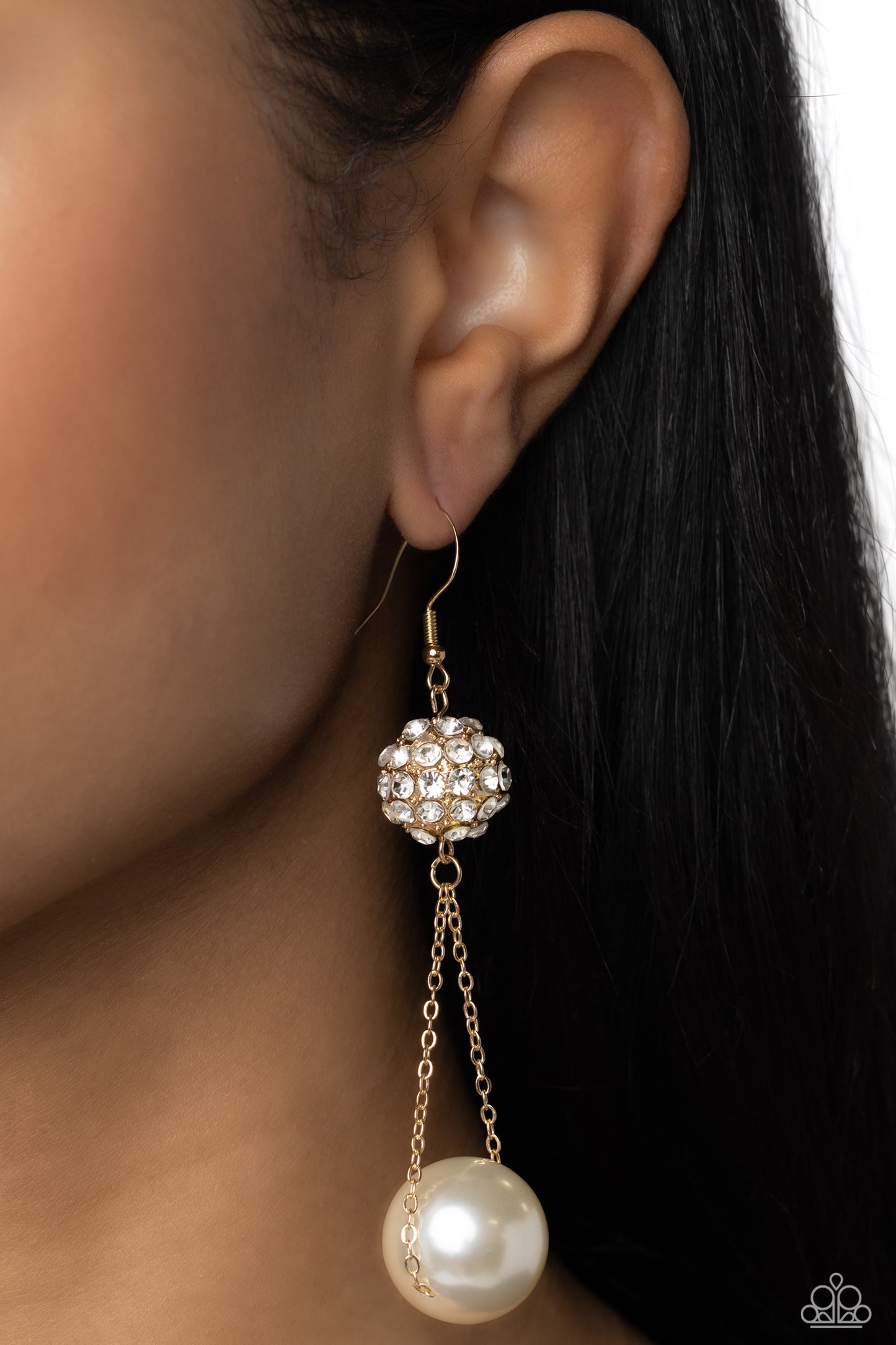 Ballerina Balance - Pearl w/Gold & Rhinestones Earrings