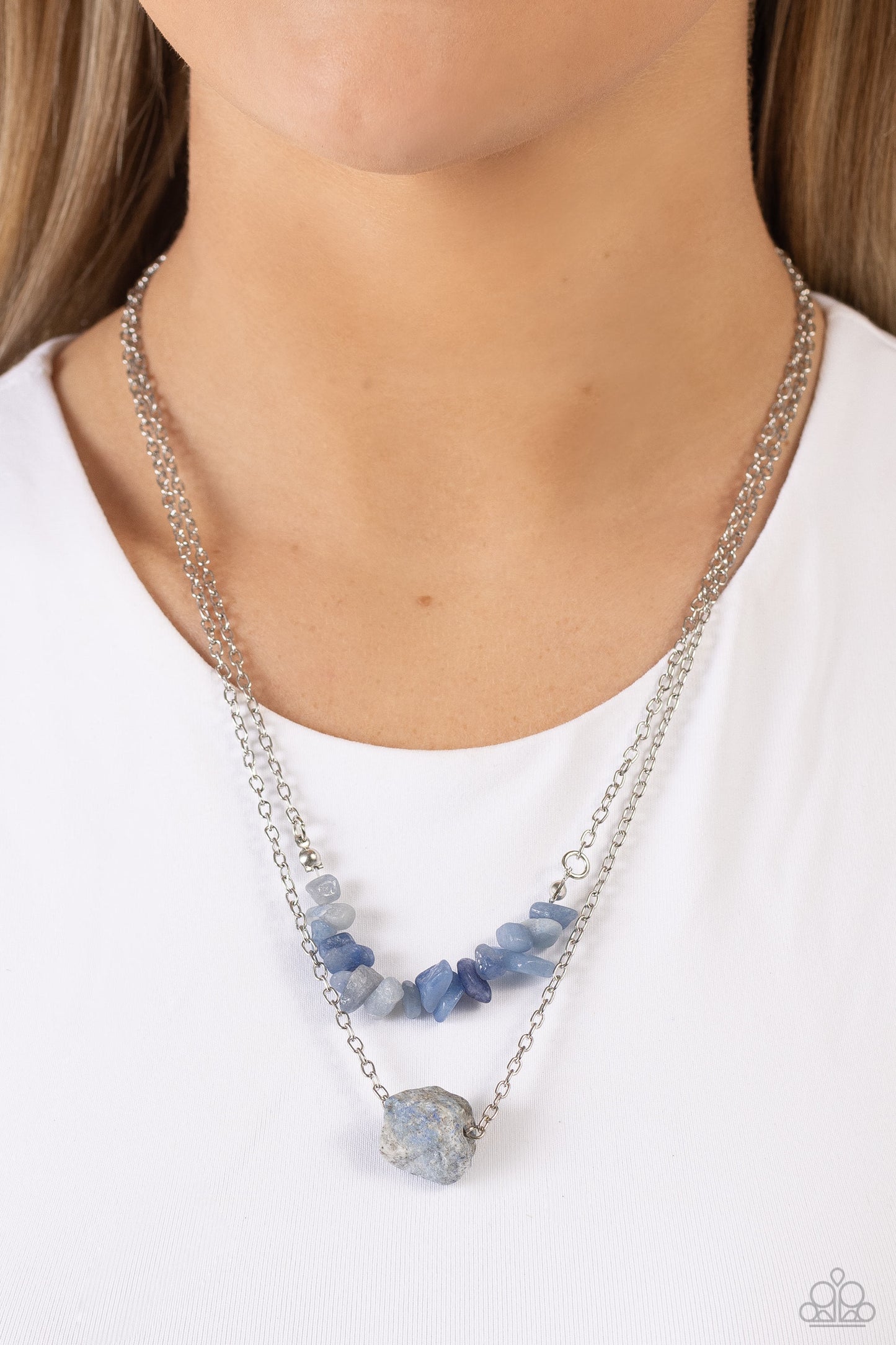 Chiseled Caliber Necklace - Silver w/Blue