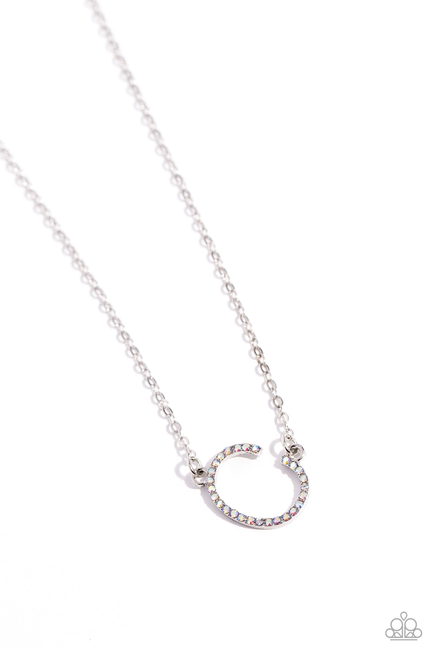 INITIALLY Yours Necklace - C - Silver w/iridescent rhinestones