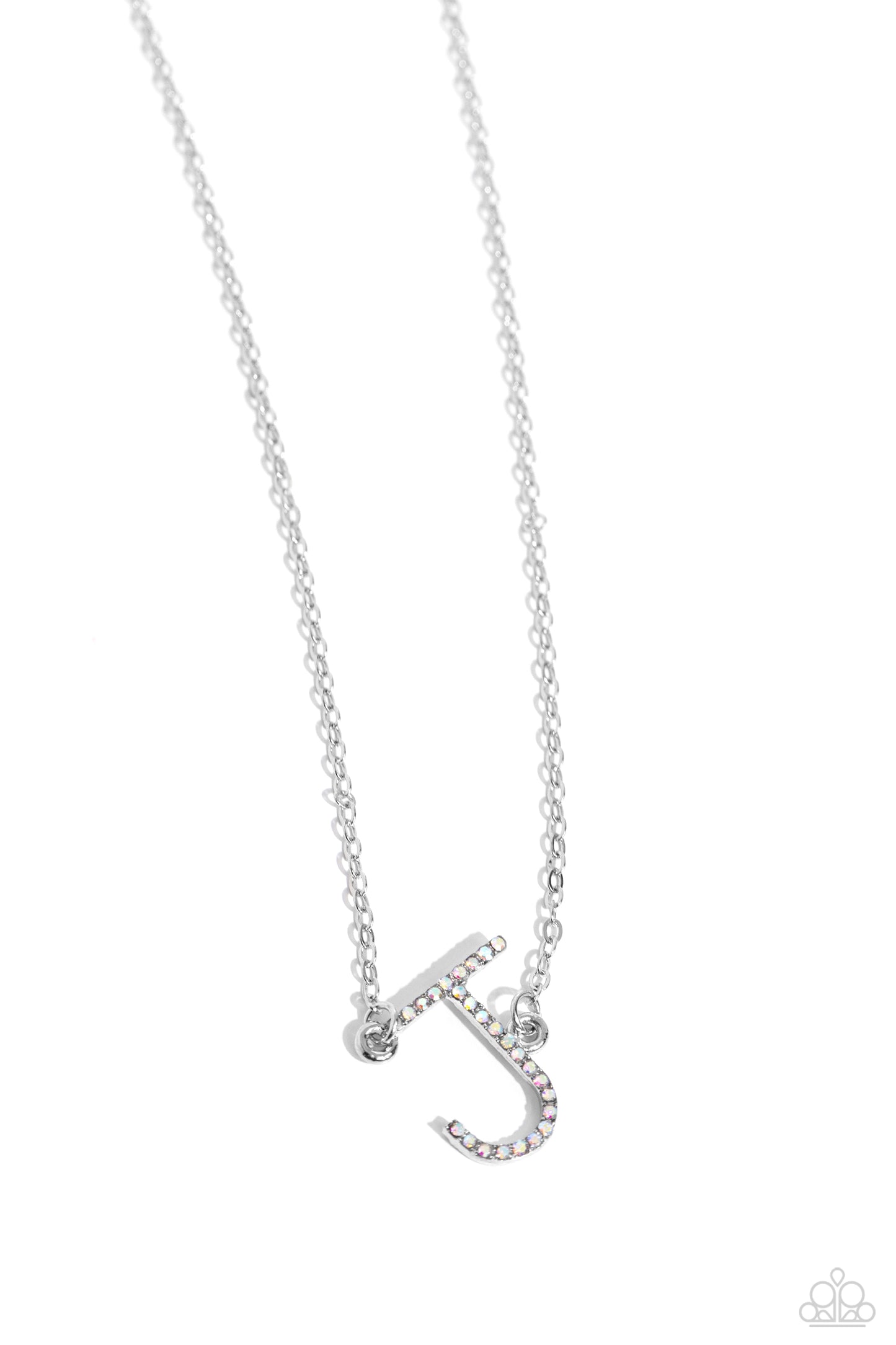 INITIALLY Yours Necklace - J - Silver w/iridescent rhinestones