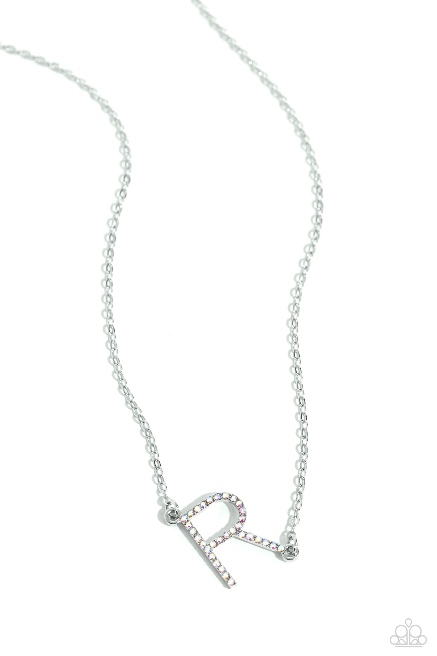INITIALLY Yours Necklace- R - Silver w/iridescent rhinestones