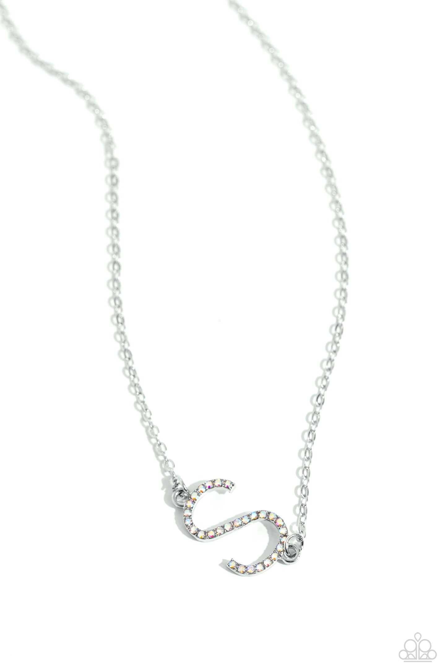 INITIALLY Yours Necklace - S - Silver w/iridescent rhinestones