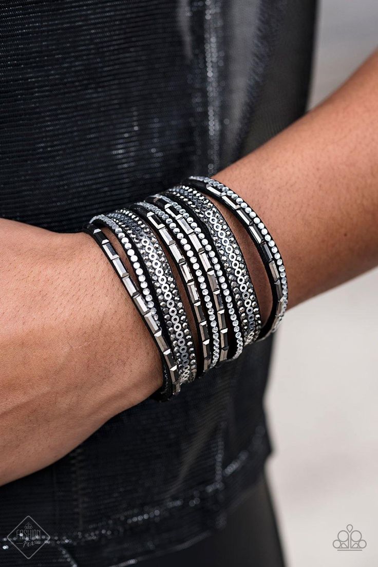 A Wait-and-Sequin Attitude Black with Rhinestones Wrap Bracelet