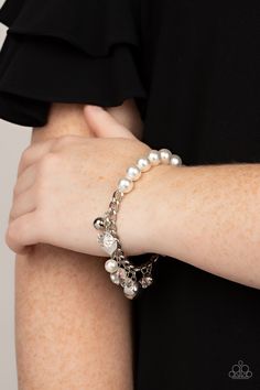 Adorningly Admirable -Silver White Pearls Bracelet