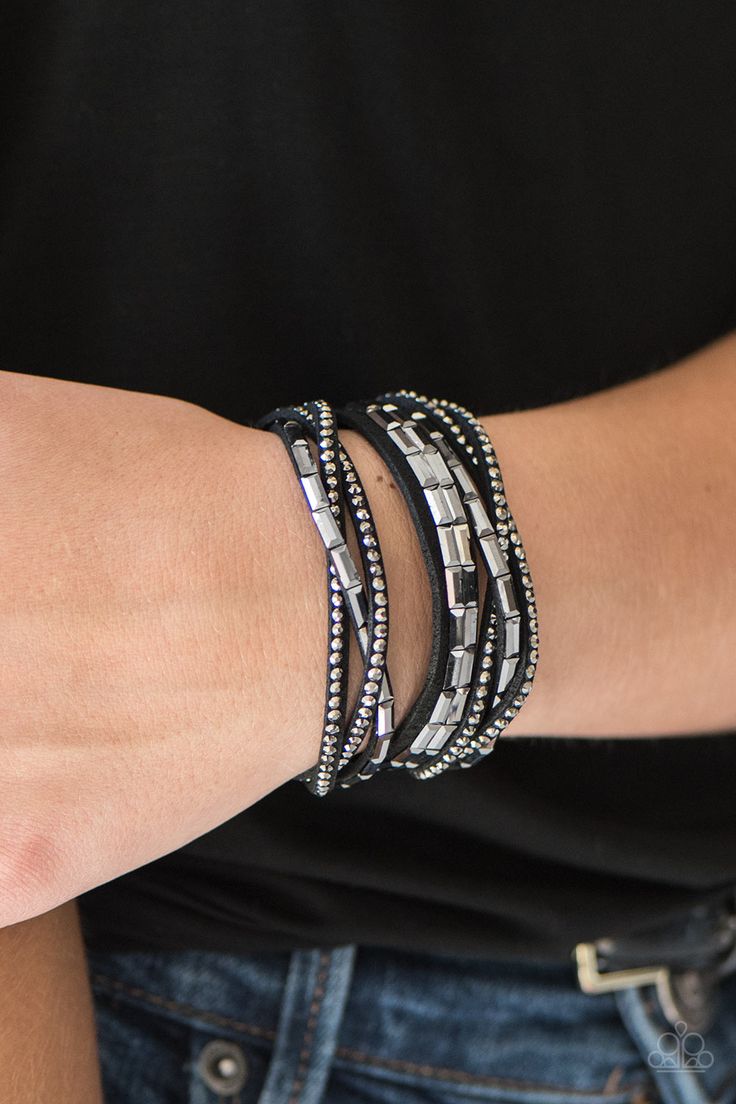 Grand Slam Shimmer Black with Rhinestones Wrap Bracelet