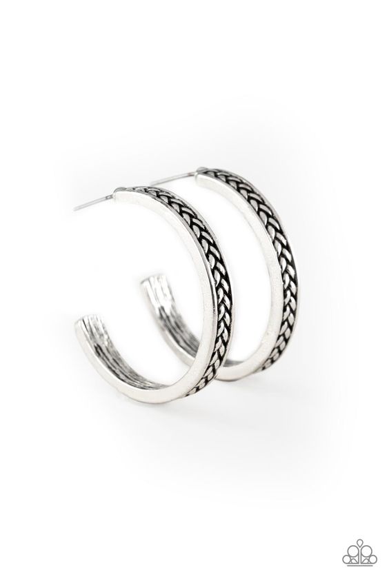 Rugged Retro Silver Hoop Earrings