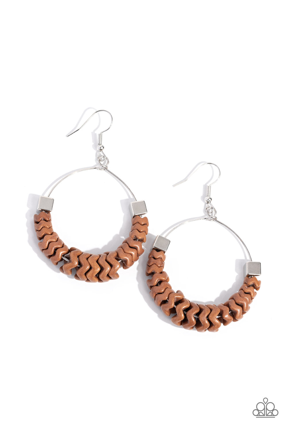 Capriciously Crimped - Silver w/Brown Earrings